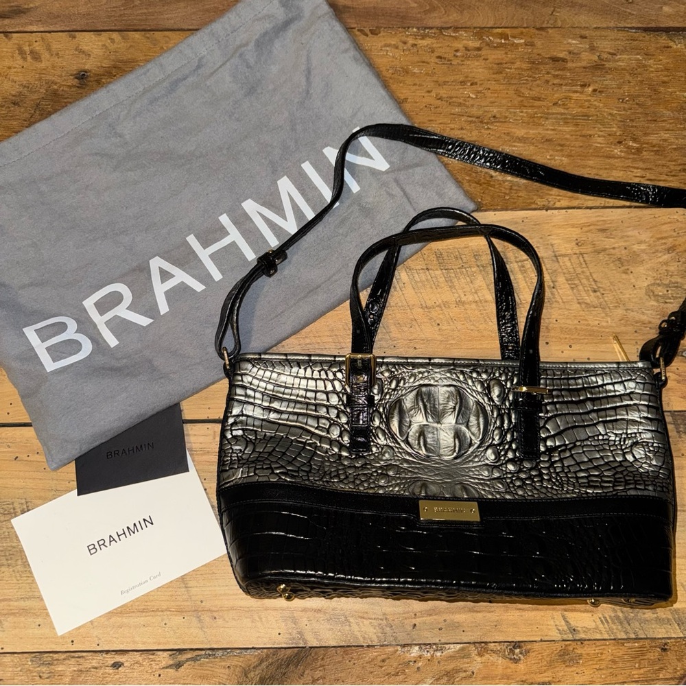 Brahmin Mini Asher Mystic Bag NWOT Black Silver with Dustbag